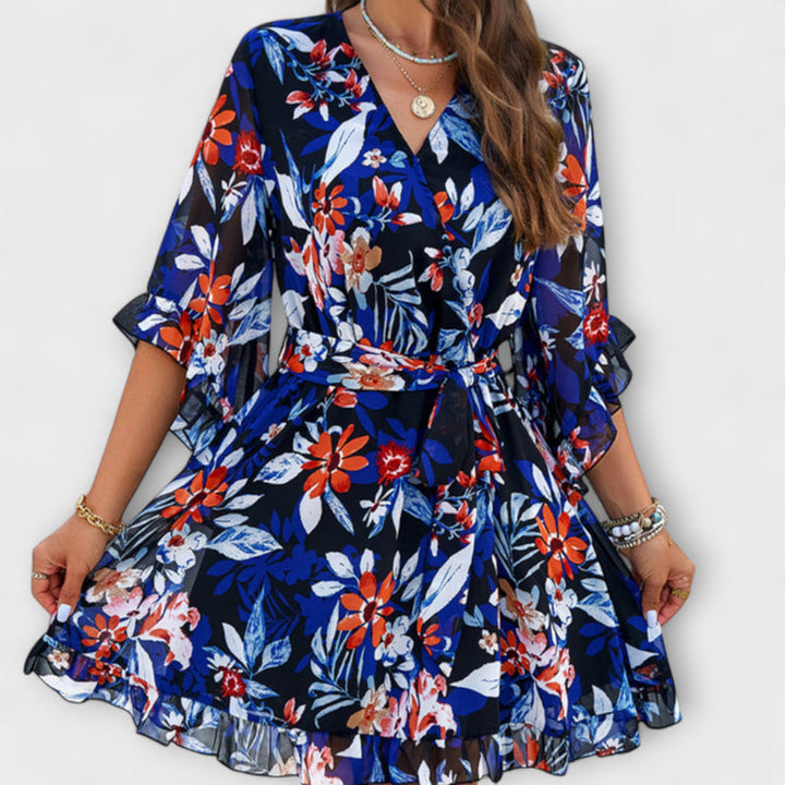 Lina - Women’s Floral Pattern Airy Midi Dress