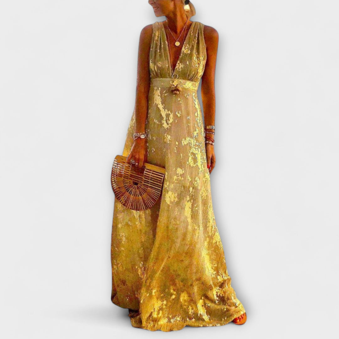 Flowing Dress with V-Neck and Sequin Details