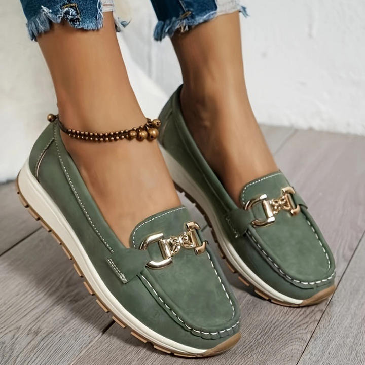 Eloise - Green Buckle Loafers