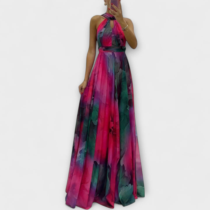 Isalie – Floral Pattern Chiffon Maxi Dress