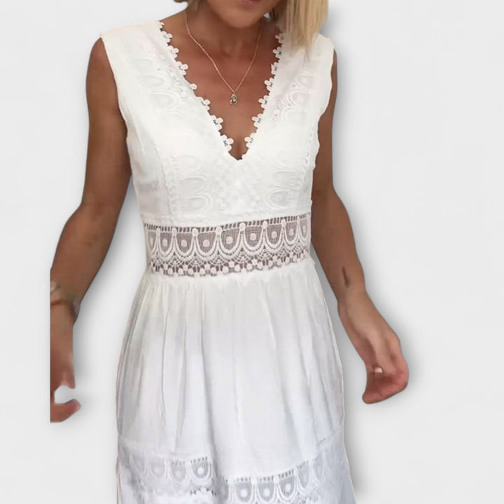 Ninfea - Sleeveless Midi Dress in Boho Style with Lace Details