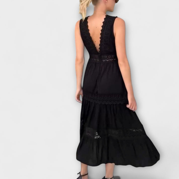 Ninfea - Sleeveless Midi Dress in Boho Style with Lace Details